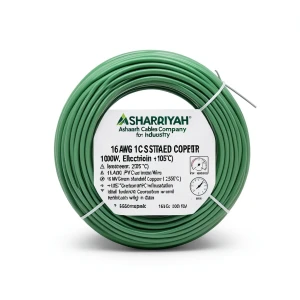 لفة سلك مفرد 16 AWG نحاس مجدول، 1000 فولت، عزل PVC +105°C، أخضر، طول 2500 قدم | شركة كابلات الشرقية للصناعة