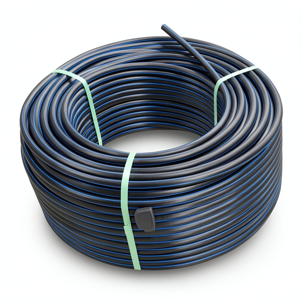 لفة أنابيب بلاستيك HDPE ضغط 12.5 بار PE 100 قطر خارجي 50 مم SDR 11 أسود مع خطوط زرقاء