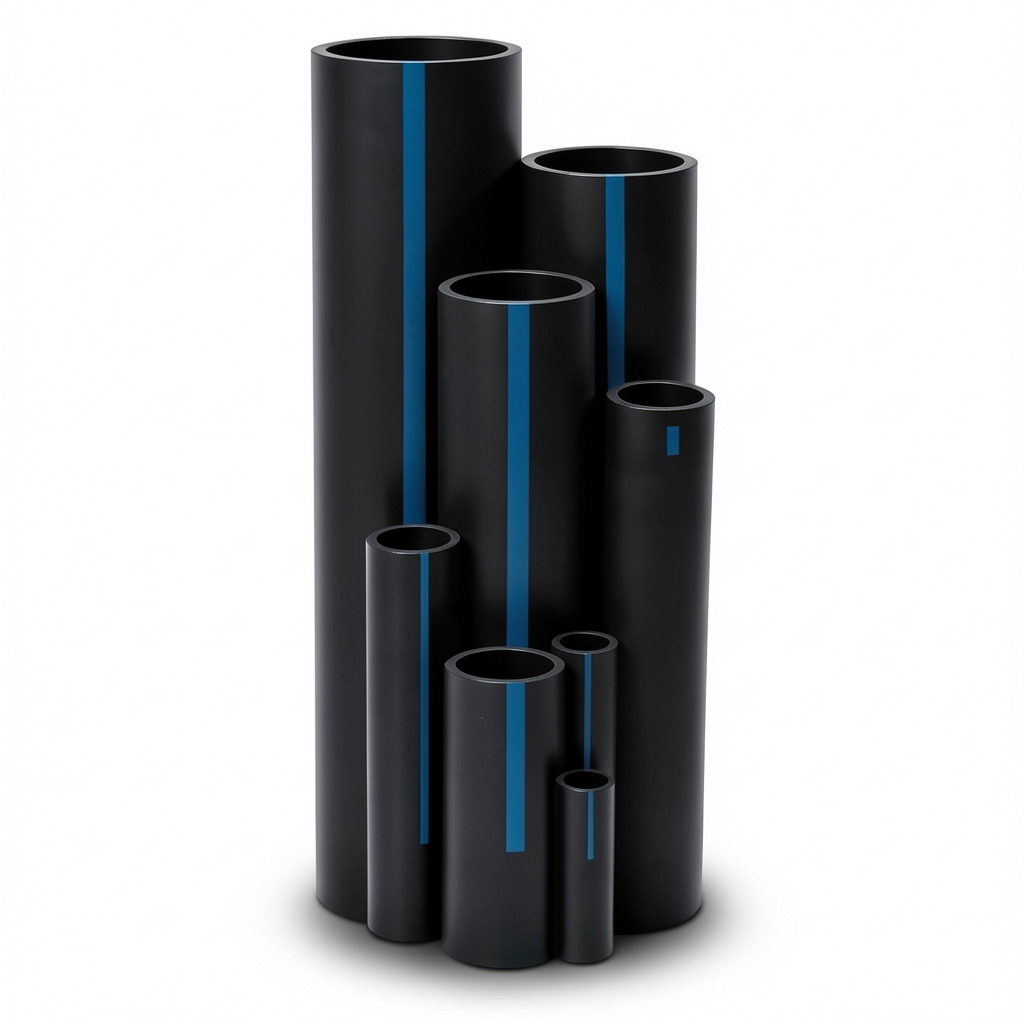 High Density Polyethylene Pipe Pressure 16 Bar PE 80, 180 mm OD, 16.4 mm Thickness, Black