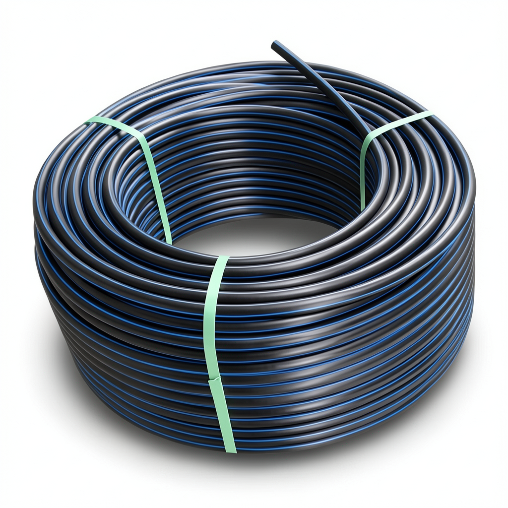 لفة أنابيب بولي ايثيلين عالي الكثافة ضغط 12.5 بار [PE 100] قطر خارجي 160 مم SDR 11 لون أسود مع خط أزرق
