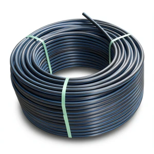 لفة أنابيب HDPE ضغط اسمي 15.6 بار PE 100 قطر خارجي 16 مم SDR 9 أسود مع خطوط زرقاء