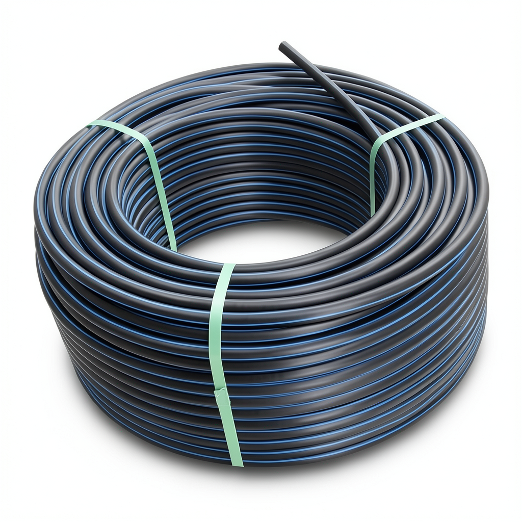 لفة أنابيب بلاستيك بولي ايثيلين عالي الكثافة ضغط 15.6 بار [PE 100] قطر خارجي 40 مم SDR 9 لون أسود مع خط أزرق