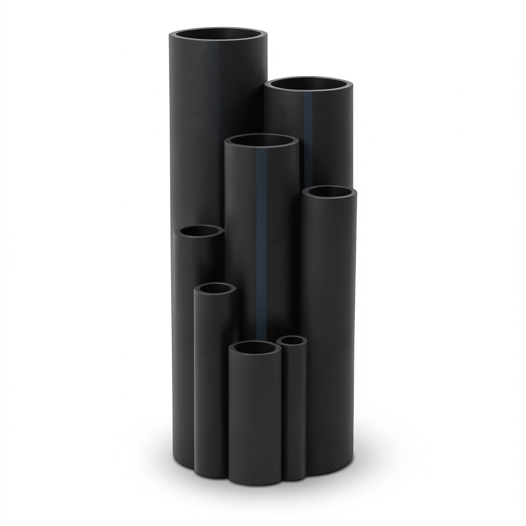 أنابيب HDPE ضغط 10 بار PE 100، مقاس 315 مم، سماكة 18.7 مم، لون أسود