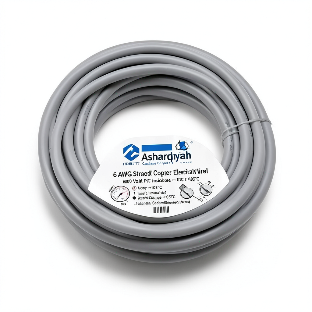 لفة سلك كهرباء 6 AWG نحاس مجدول عزل PVC +105°C رمادي جهد 600 فولت | شركة كابلات الشرقية للصناعة