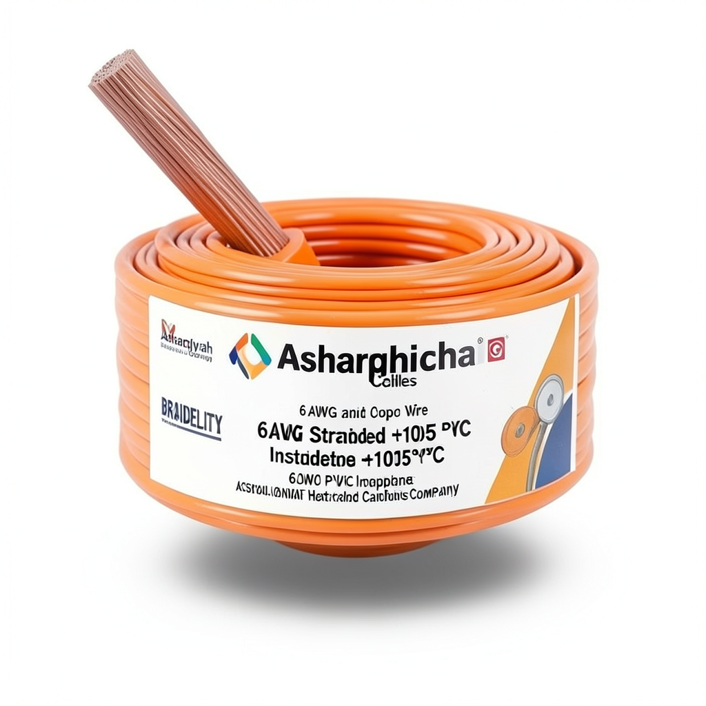 لفة سلك 6 AWG نحاس مجدول معزول PVC +105°C برتقالي 600 فولت | شركة كابلات الشرقية للصناعة