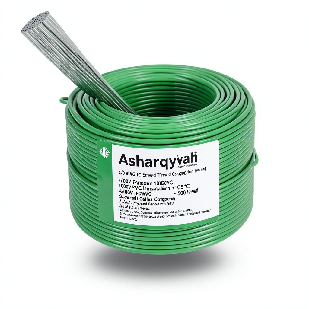 4/0 AWG 1C Stranded Tinned Copper Wire 1000V PVC Insulation +105°C Green 500 feet | Asharqiyah Cables Company for Industry