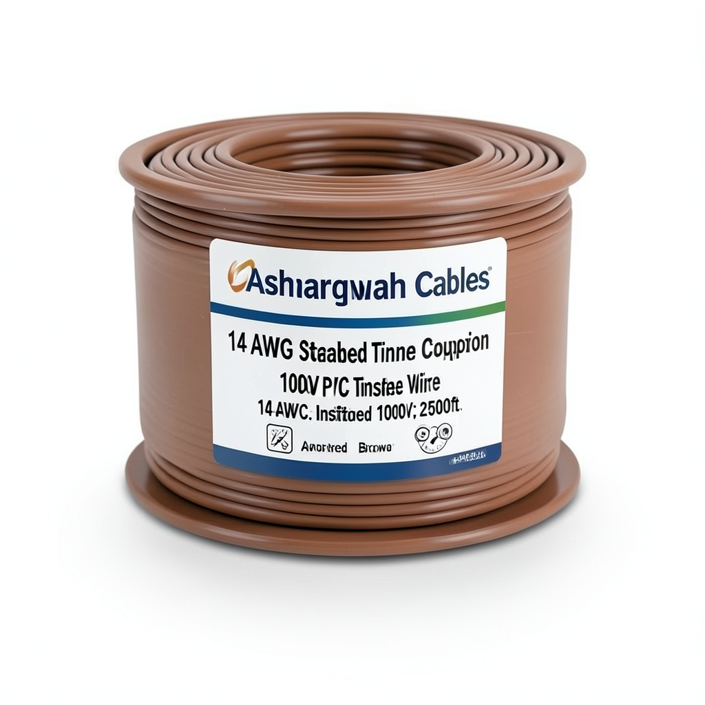 سلك مفرد نحاس مجدول 14 AWG مطلي قصدير 1000 فولت معزول PVC +105°C بني 2500 قدم | شركة كابلات الشرقية للصناعة