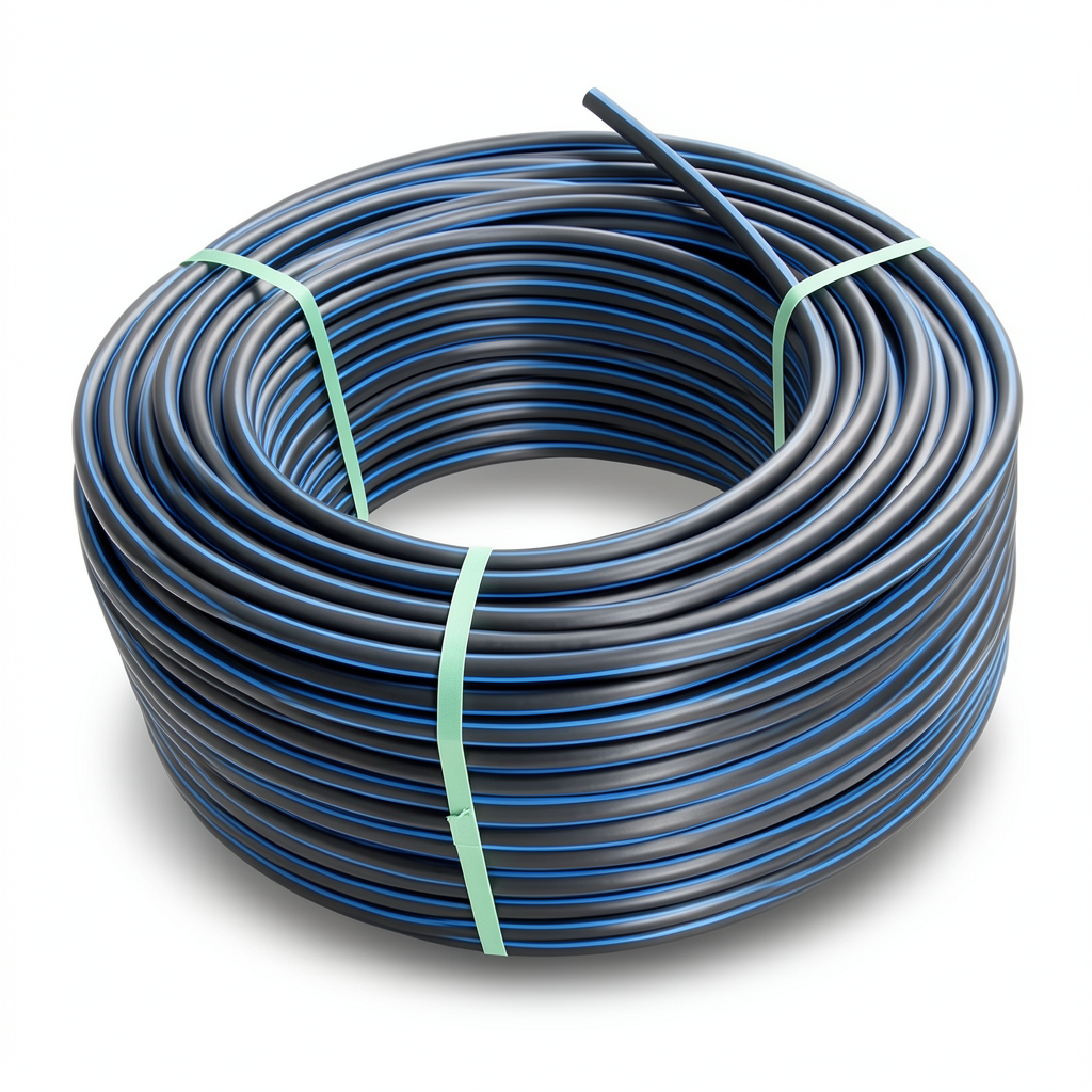 لفة أنابيب بلاستيك HDPE ضغط 19.2 بار PE 100 قطر خارجي 32 مم SDR 7.4 أسود مع خط أزرق