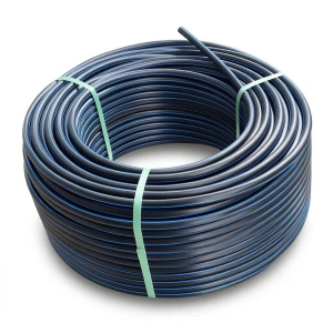 HDPE Plastic Coil Pipe PN 19.2 Bar PE 100, 40 mm OD, SDR 7.4 Black with Blue Stripes