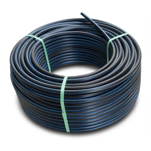 HDPE Plastic Coil Pipe PN 19.2 Bar PE 100 OD 75 mm SDR 7.4 Black with Blue Stripes
