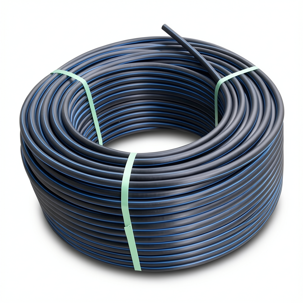لفة أنابيب HDPE ضغط 15.6 بار PE 100 قطر خارجي 160 مم SDR 9 أسود مع خطوط زرقاء