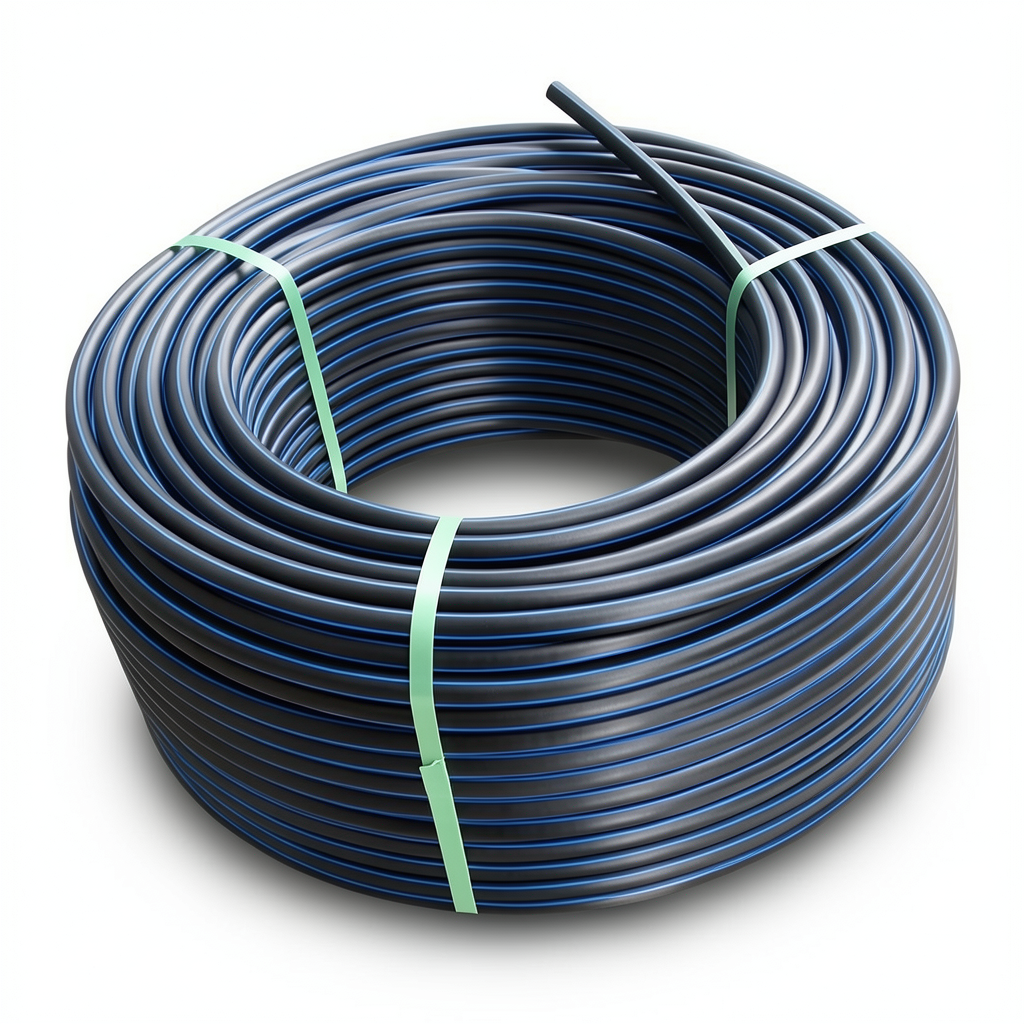 HDPE Plastic Coil Pipe PN 19.2 Bar PE 100 OD 125 mm SDR 7.4 Black with Blue Stripes