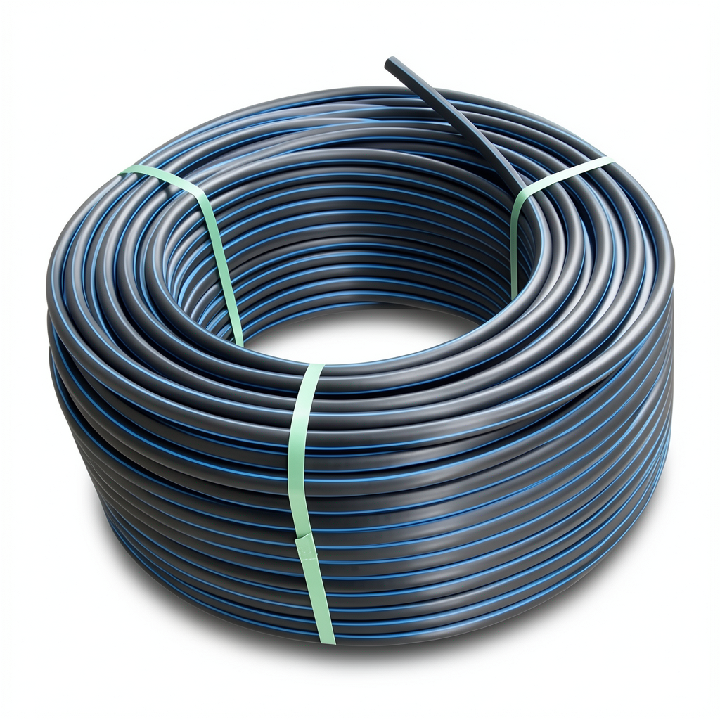 لفة أنابيب بولي ايثيلين عالي الكثافة ضغط 19.2 بار [PE 100] قطر خارجي 140 مم SDR 7.4 لون أسود مع خط أزرق