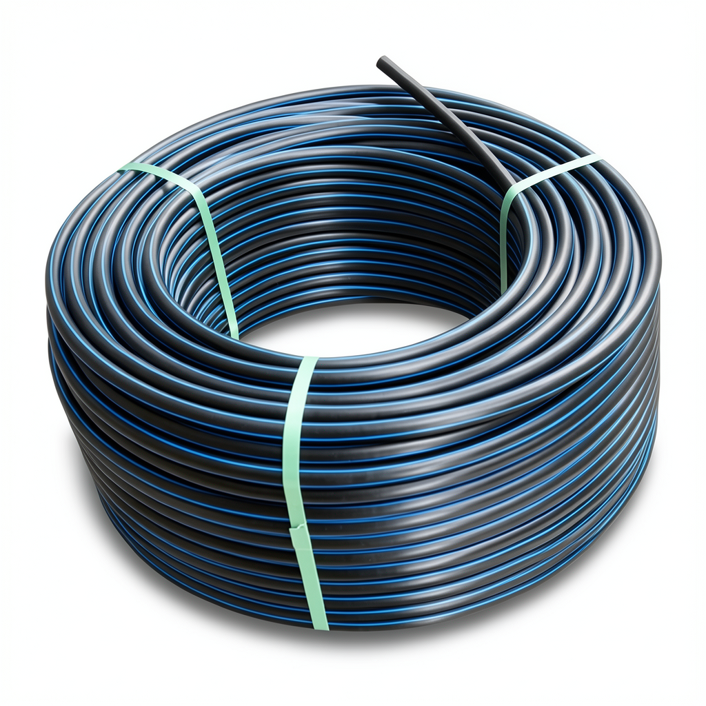 HDPE Plastic Coil Pipe PN 19.2 Bar PE 100 32 mm SDR 7.4 Black Blue Stripes
