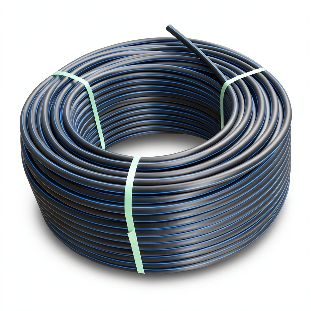 HDPE Plastic Coil Pipe Nominal Pressure 19.2 Bar PE100 OD 63 mm SDR 7.4 Black with Blue Stripes