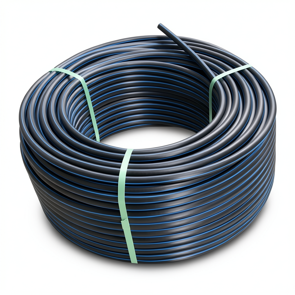 HDPE Plastic Coil Pipe PN 19.2 Bar PE 100 OD 125 mm SDR 7.4 Black with Blue Stripes