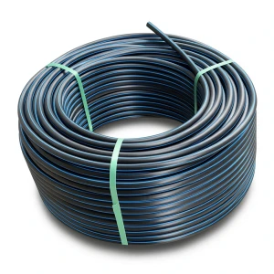 لفة أنابيب بولي ايثيلين عالي الكثافة ضغط 19.2 بار [PE 100] قطر خارجي 140 مم SDR 7.4 لون أسود مع خط أزرق