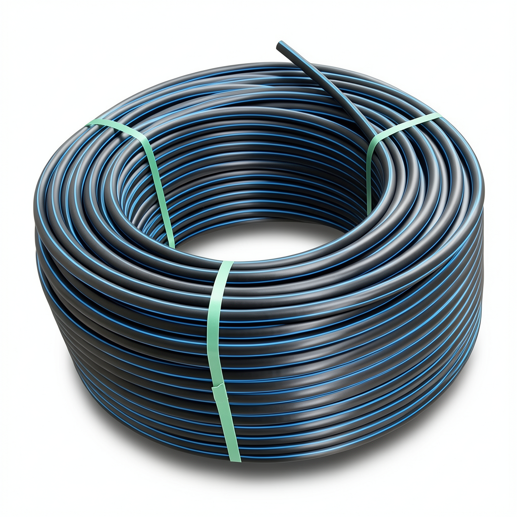 HDPE Plastic Coil Pipe PN 19.2 Bar PE 100 140 mm SDR 7.4 Black with Blue Stripes