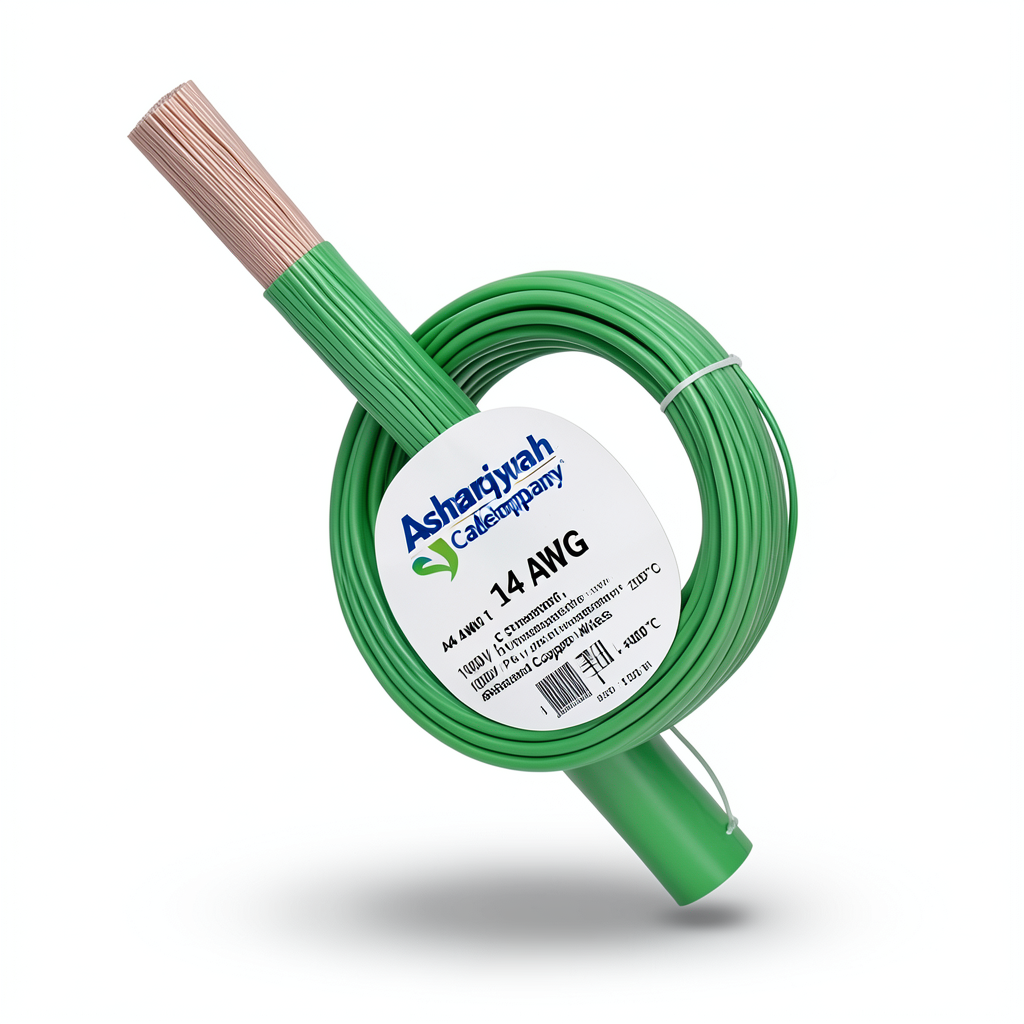 سلك مفرد 14 AWG نحاس مجدول، 1000 فولت، عزل PVC +105°C، أخضر، طول 2500 قدم | شركة كابلات الشرقية للصناعة