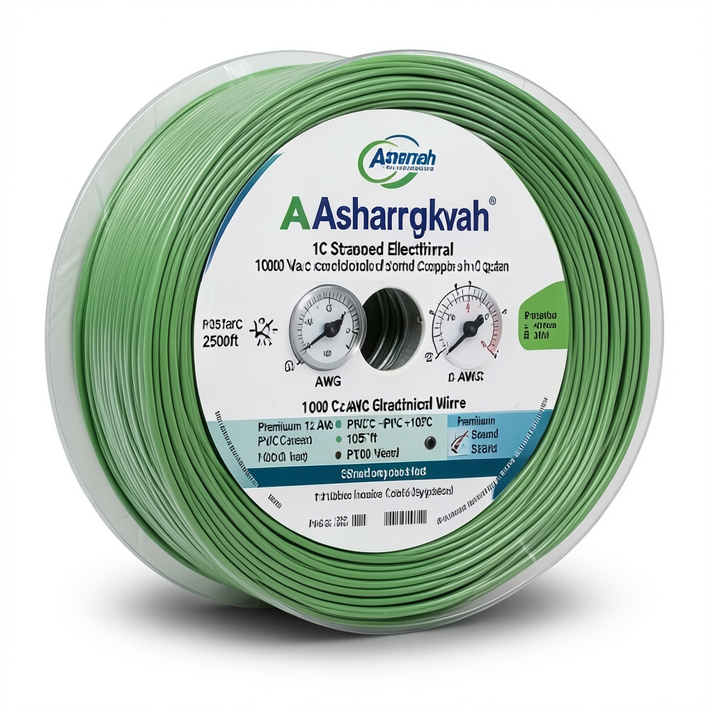 لفة سلك كهرباء مفرد 12 AWG نحاس مجدول 1000 فولت، عازل PVC +105°C أخضر، طول 2500 قدم | شركة كابلات الشرقية للصناعة
