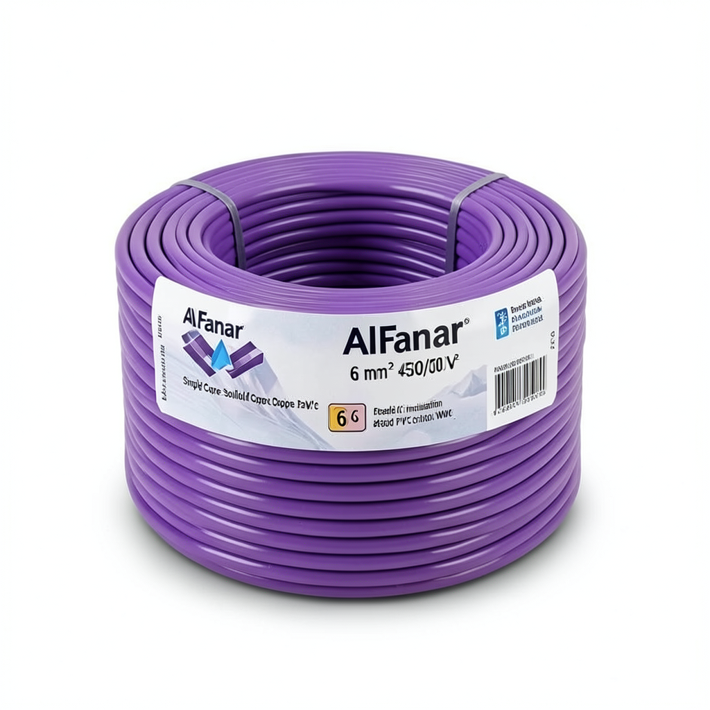 سلك نحاس مصمت احادى النواة معزول PVC 70º الفنار 6 مم² 450/750 فولت 300 قدم بنفسجي | شركة الفنار