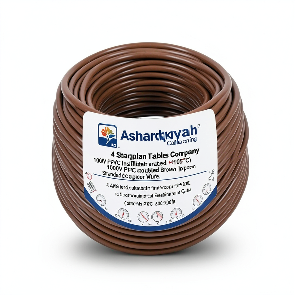 سلك مفرد نحاس مجدول 4 AWG مطلي قصدير، معزول PVC 1000 فولت (+105°C) بني، 500 قدم | شركة كابلات الشرقية للصناعة