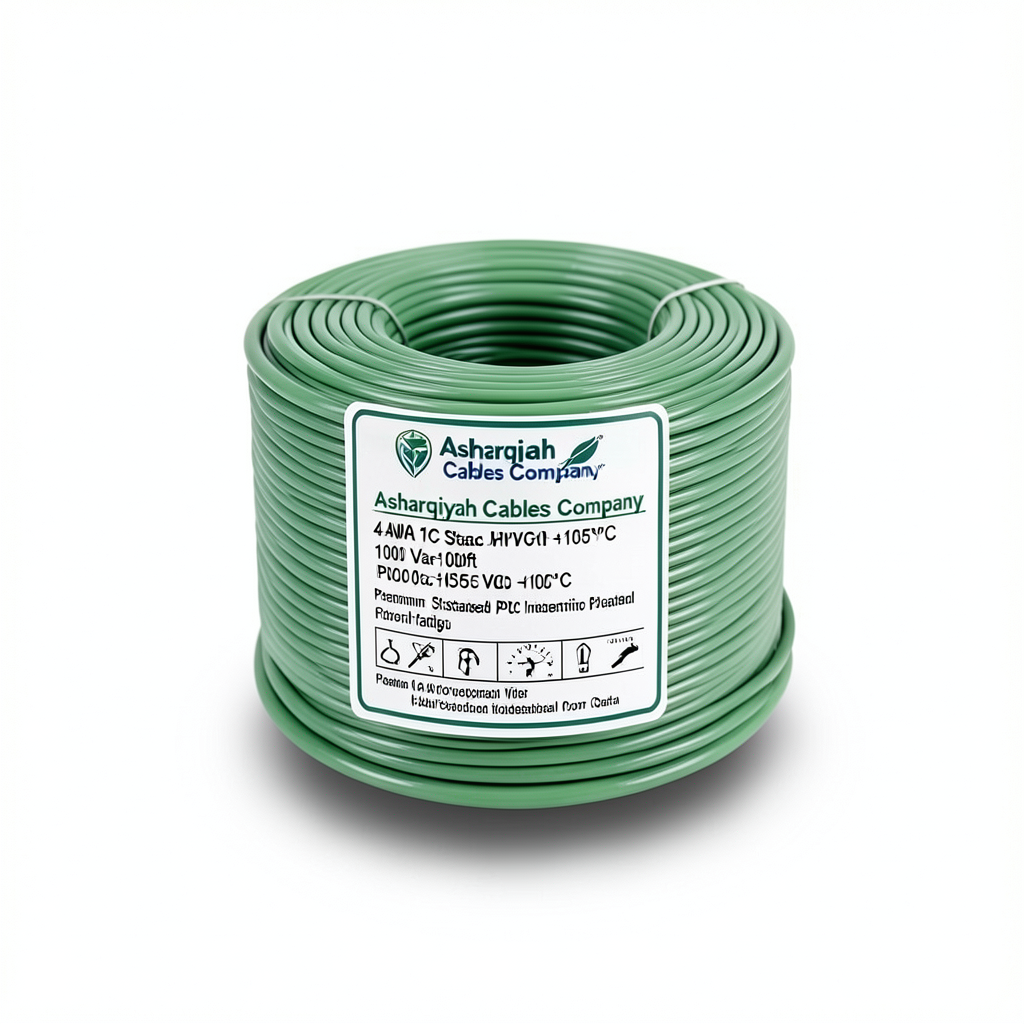 4 AWG 1C Stranded Copper Electrical Wire 1000 Vac, PVC +105°C Green 500ft | Asharqiyah Cables Company for Industry