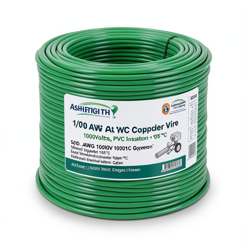 لفة سلك كهرباء مفرد 1/0 AWG نحاس مجدول 1000 فولت، عازل PVC +105°C أخضر، طول 500 قدم | شركة كابلات الشرقية للصناعة