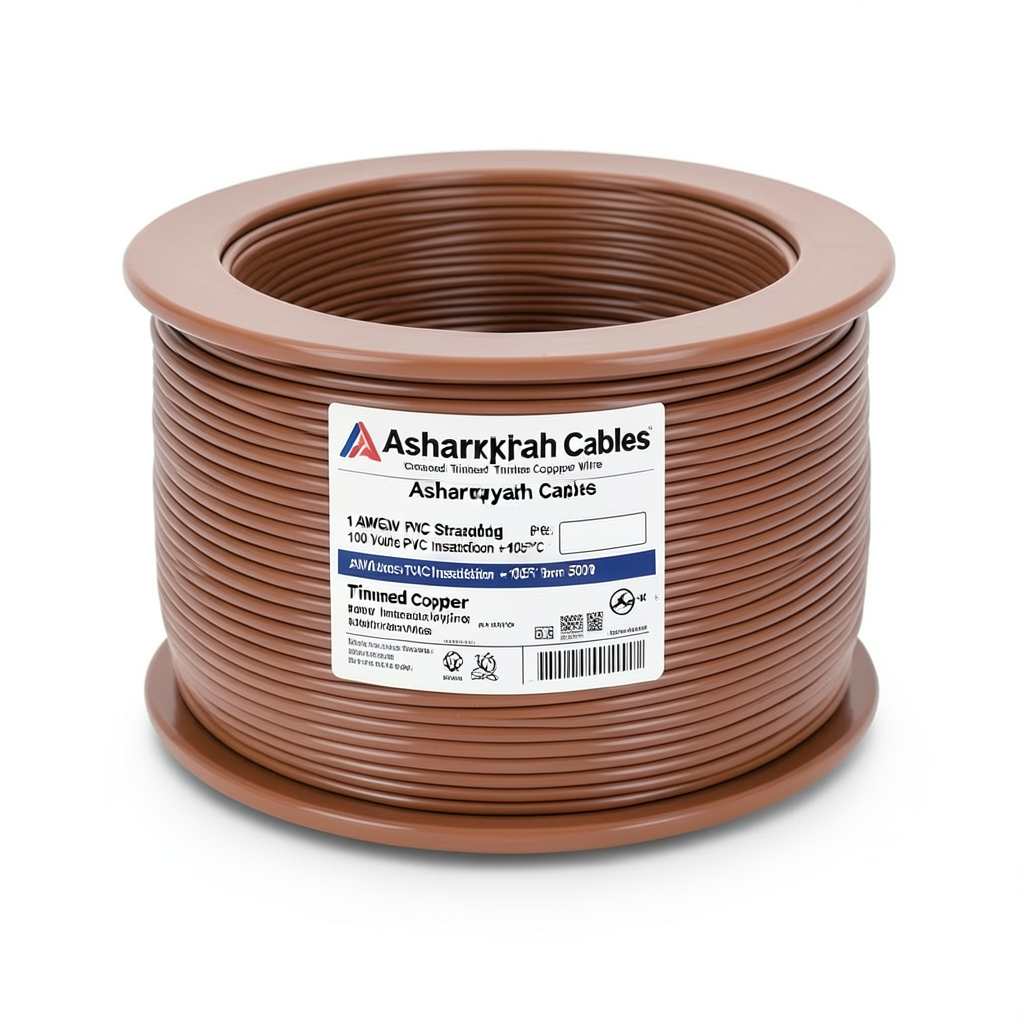 سلك نحاس مجدول مفرد 1 AWG 1000 فولت عزل PVC +105°C بني طول 500 قدم | شركة كابلات الشرقية للصناعة