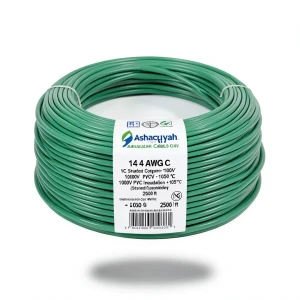 سلك مفرد 14 AWG نحاس مجدول، 1000 فولت، عزل PVC +105°C، أخضر، طول 2500 قدم | شركة كابلات الشرقية للصناعة