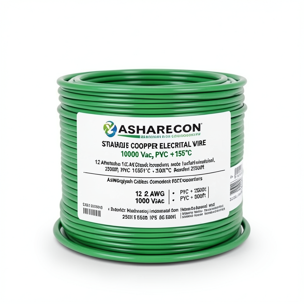 12 AWG 1C Stranded Copper Electrical Wire 1000 Vac, PVC +105°C Green 2500ft | Asharqiyah Cables Company for Industry