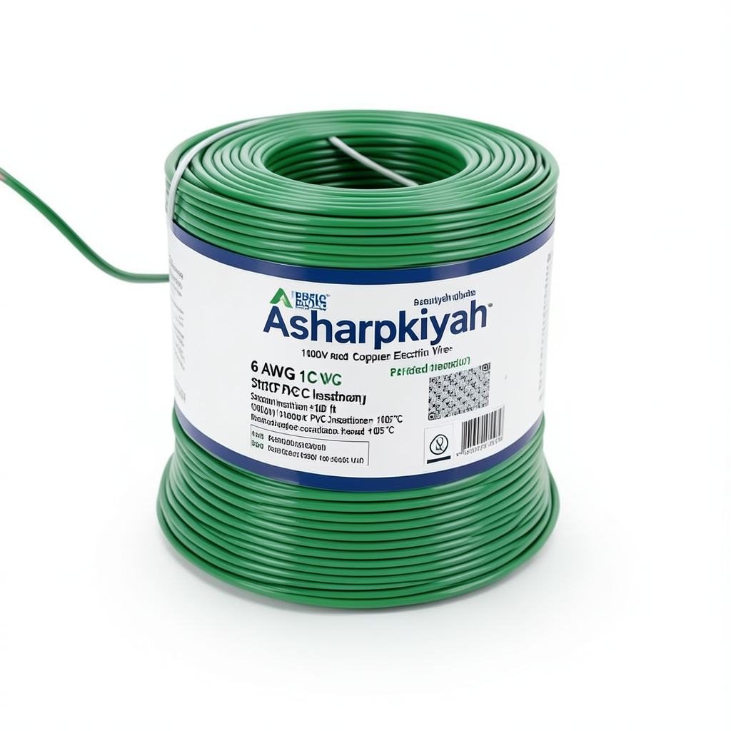 6 AWG 1C Stranded Copper Electric Wire 1000V PVC Insulation +105°C Green 500 ft | Asharqiyah Cables Company for Industry