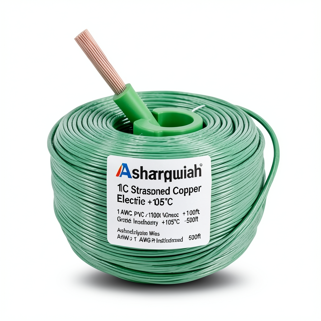 1 AWG 1C Stranded Copper Electric Wire 1000 Vac PVC Insulated +105°C Green 500ft | Asharqiyah Cables Company for Industry
