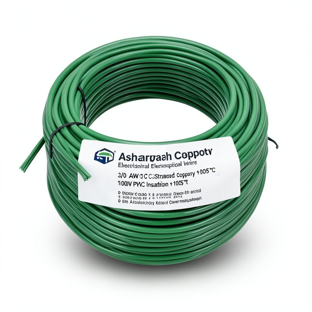 3/0 AWG 1C Stranded Copper Electrical Wire 1000V PVC Insulation +105°C Green 500ft | Asharqiyah Cables Company for Industry
