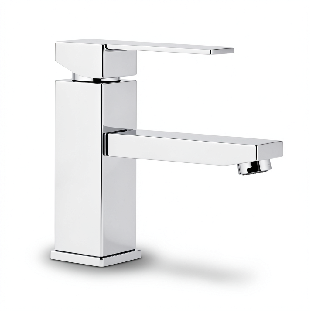 Italian Automatic Square Washbasin Tap Brass Chrome Color