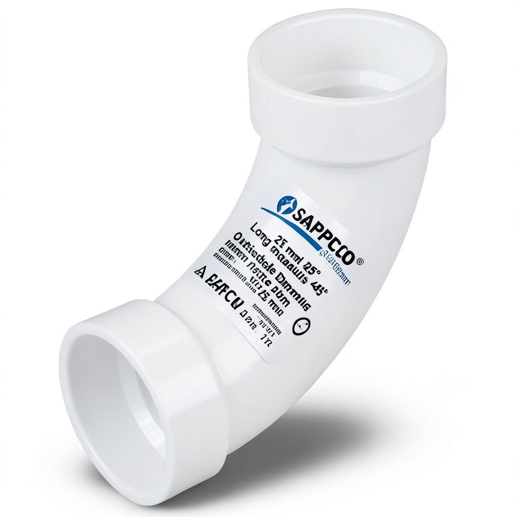 UPVC Elbow Long Radius 45° Outside Diameter 25 mm White Color | SAPPCO