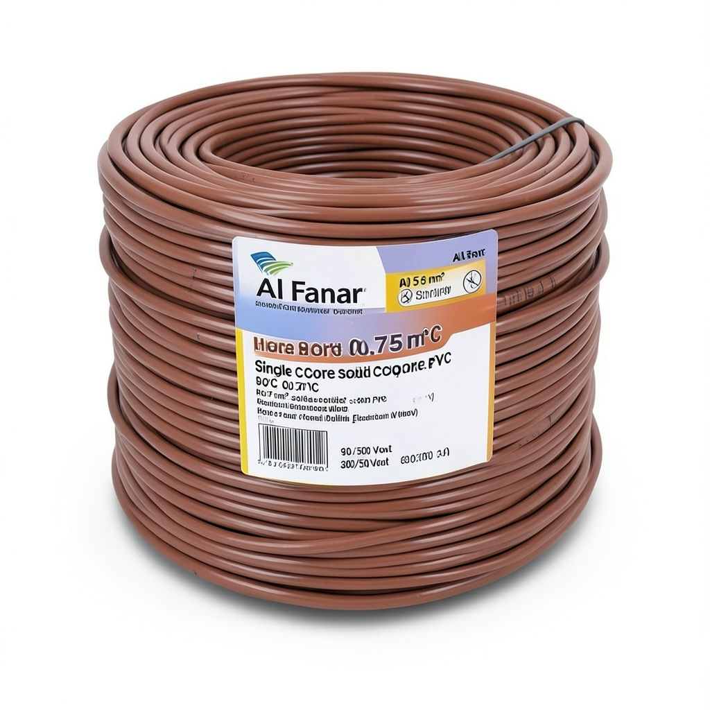 سلك نحاس مصمت مقاوم للحرارة احادى النواة معزول PVC 90º 0.75 مم² 300/500 فولت 300 قدم بني | شركة الفنار