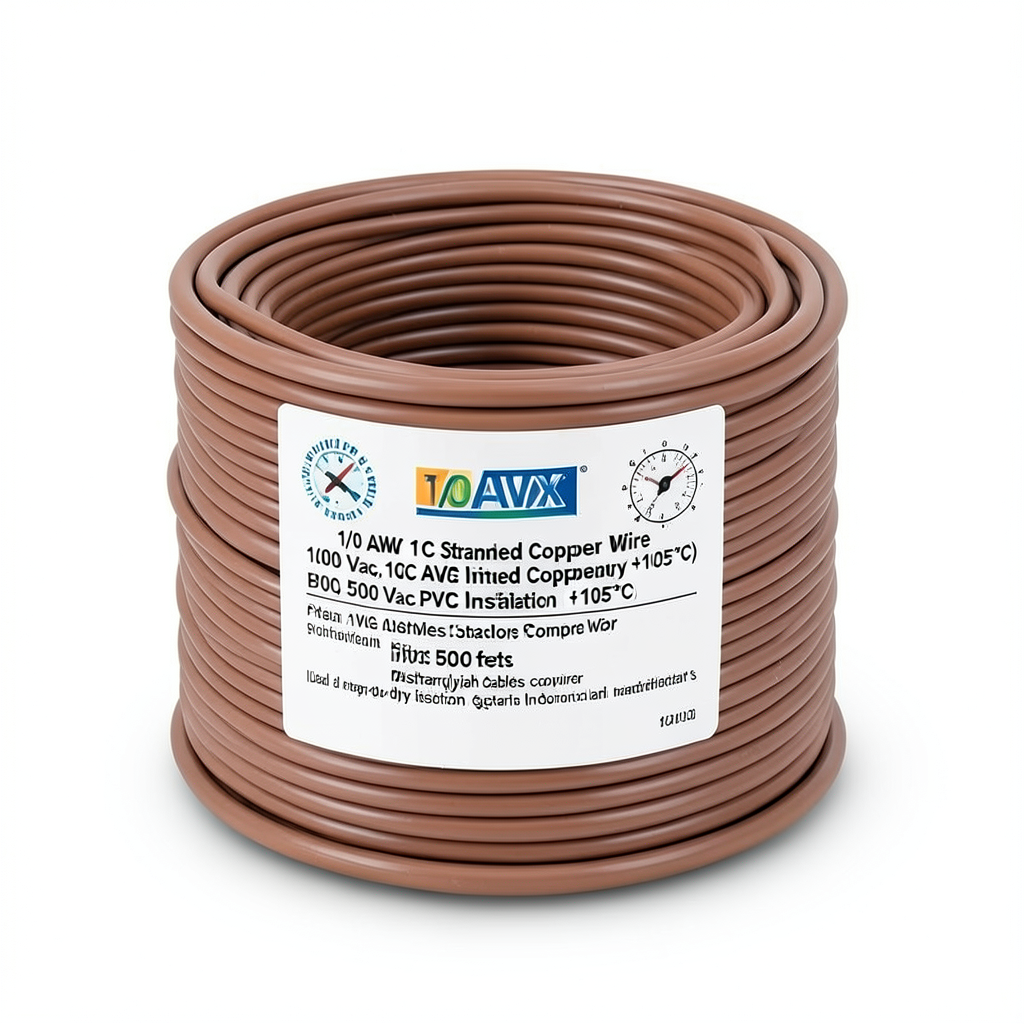 سلك مفرد نحاس مجدول 1/0 AWG مطلي قصدير، معزول PVC +105°C بني، 500 قدم | شركة كابلات الشرقية للصناعة