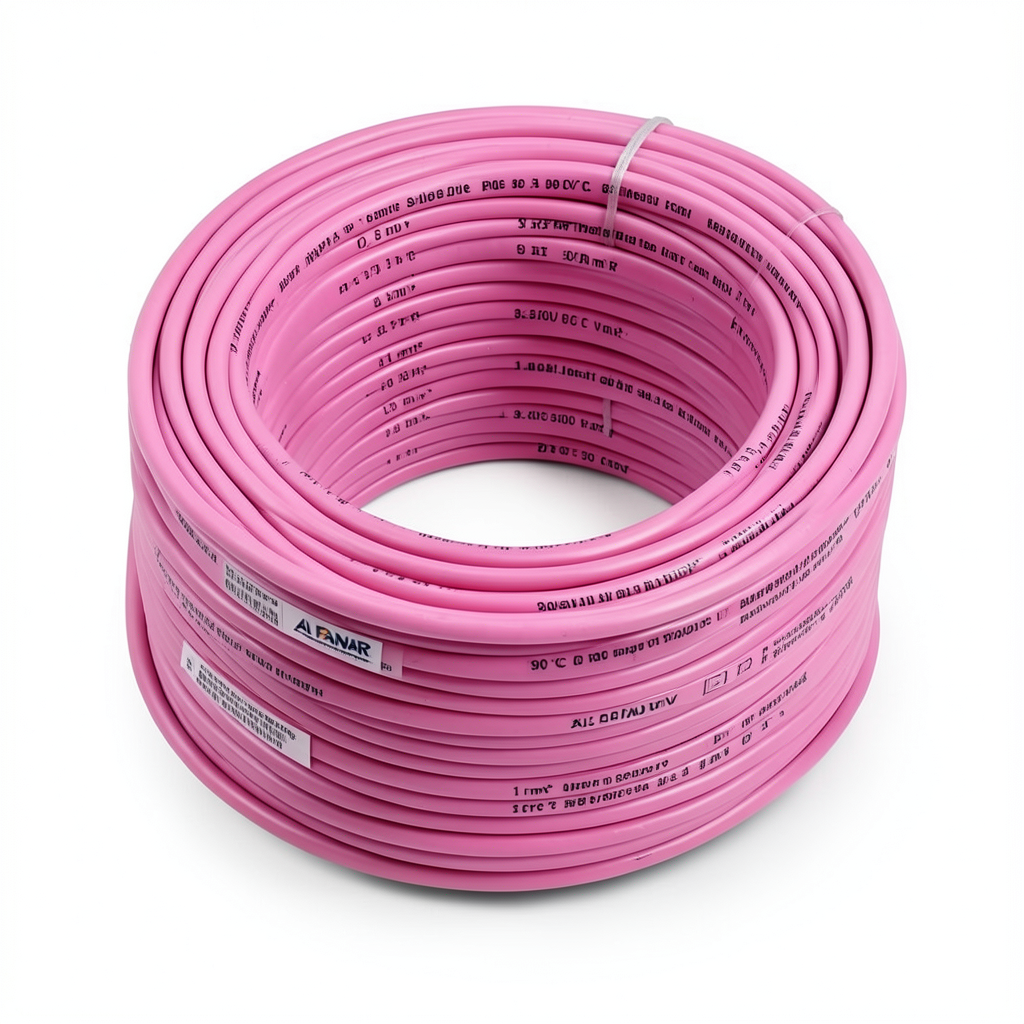 سلك نحاس مصمت مقاوم للحراره احادى النواة معزول PVC 90º مقاس 1 مم² 300/500 فولت طول 300 قدم لون زهري | شركة الفنار