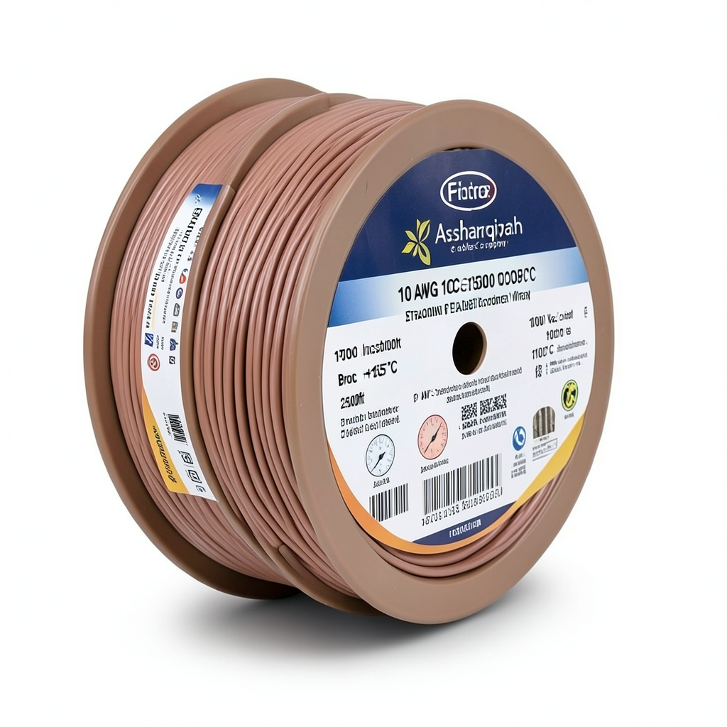 سلك كهرباء مفرد 10 AWG نحاس مجدول، معزول PVC +105°C، بني، طول 2500 قدم | شركة كابلات الشرقية للصناعة