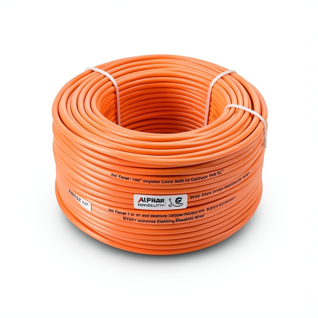 سلك نحاس مصمت مقاوم للحراره احادى النواة معزول PVC 90º مقاس 1 مم² 300/500 فولت 300 قدم برتقالي | شركة الفنار