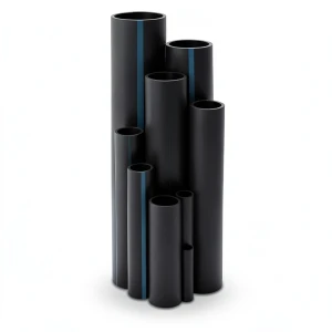 HDPE Plastic Pipe Pressure 16 Bar PE 80 Size 400 mm Thickness 44.7 mm Black