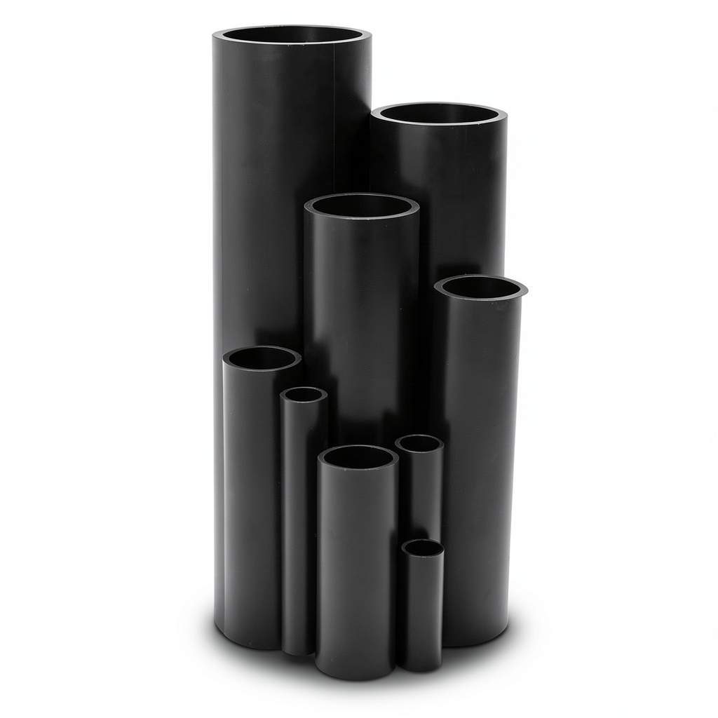 HDPE Plastic Pipe Pressure 16 Bar PE 80 Size 450 mm Thickness 50.3 mm Black