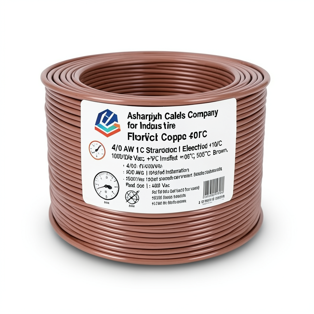 سلك كهرباء مفرد 4/0 AWG نحاس مجدول، معزول PVC +105°C، بني، طول 500 قدم | شركة كابلات الشرقية للصناعة