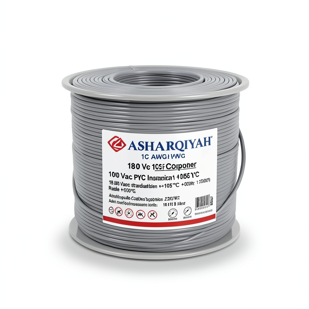 سلك كهرباء مفرد 18 AWG نحاس مجدول 1000 فولت معزول PVC +105°C رمادي طول 2500 قدم | شركة كابلات الشرقية للصناعة
