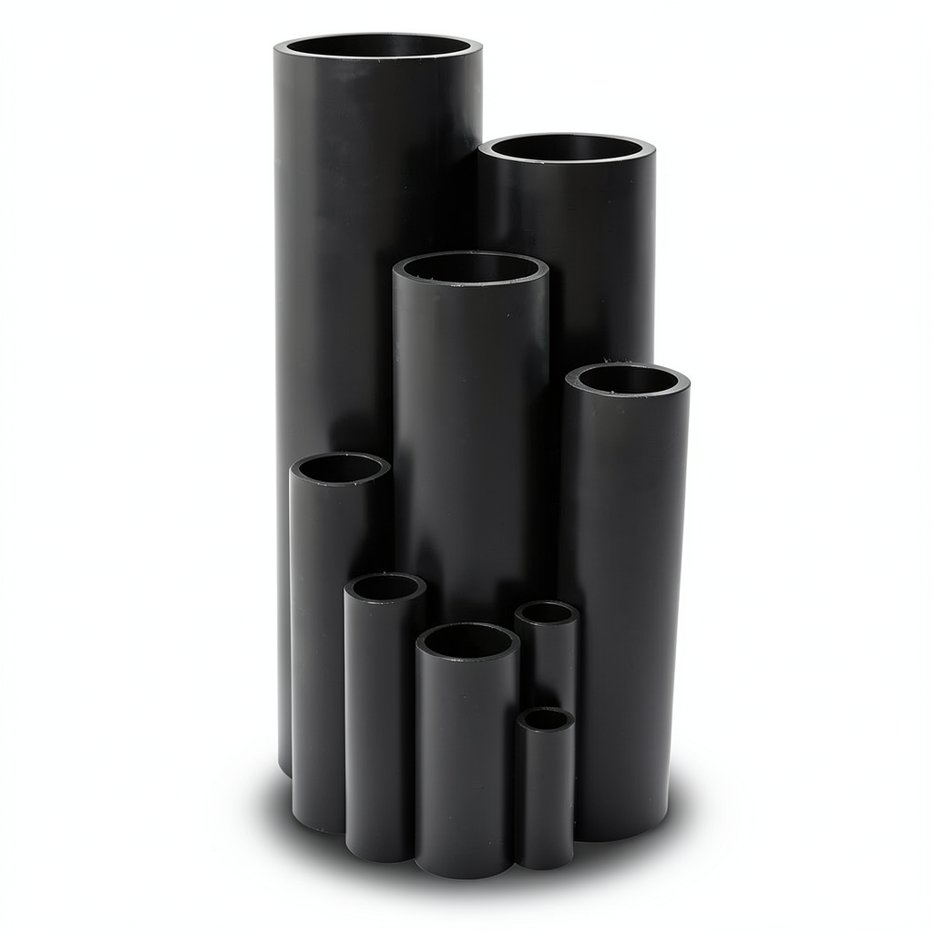 HDPE Plastic Pipe Pressure 16 Bar PE 100 Size 250 mm Thickness 27.9 mm Black