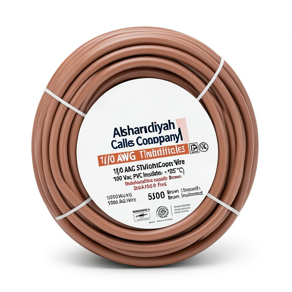 سلك مفرد نحاس مجدول 1/0 AWG مطلي قصدير، معزول PVC +105°C بني، 500 قدم | شركة كابلات الشرقية للصناعة