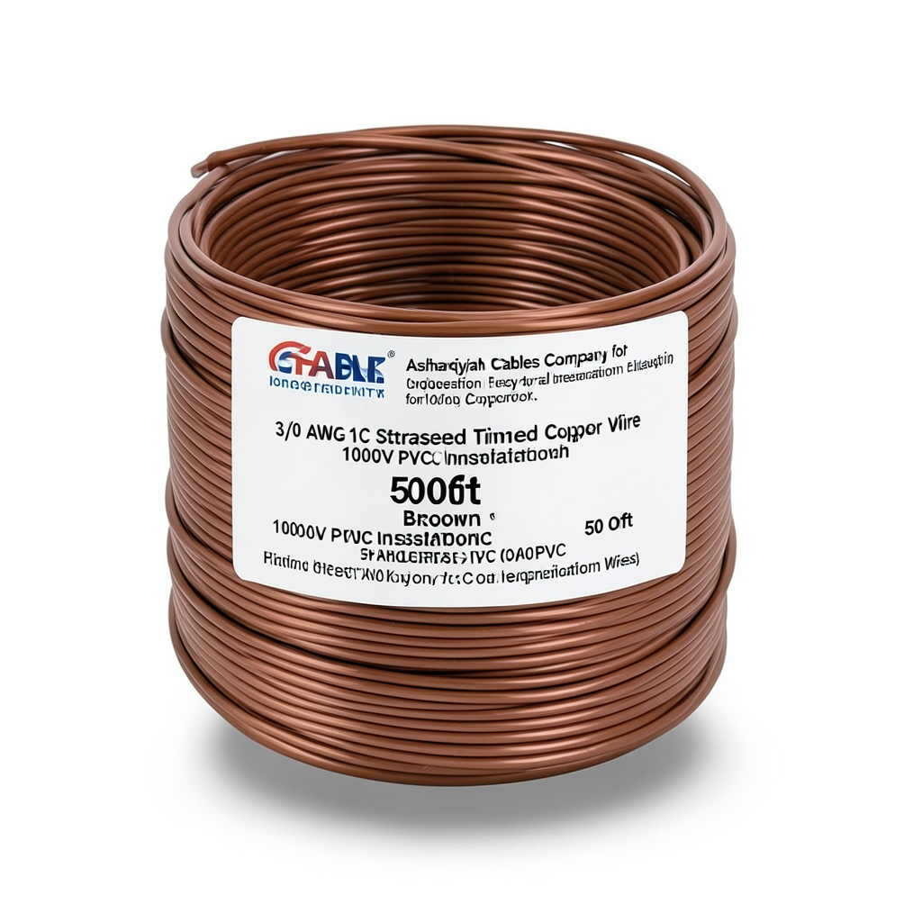 3/0 AWG 1C Stranded Tinned Copper Wire 1000V PVC Insulation Brown 500ft | Asharqiyah Cables Company for Industry