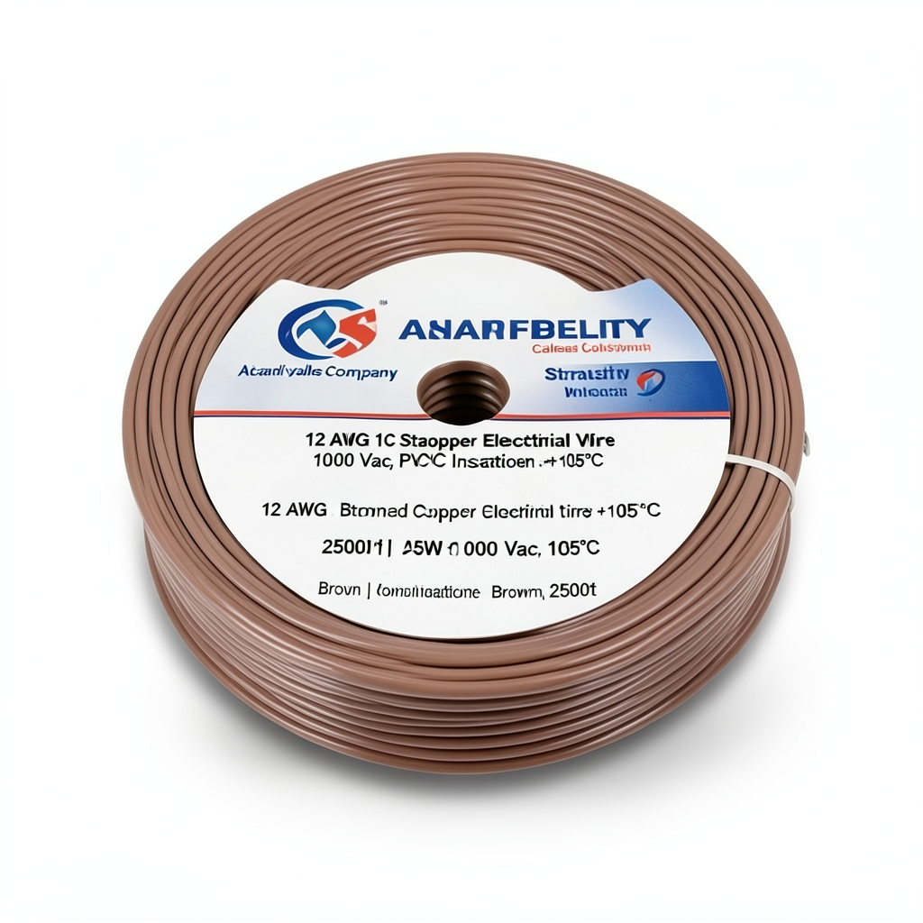 سلك كهرباء مفرد 12 AWG نحاس مجدول، 1000 فولت، عازل PVC +105°C، بني، طول 2500 قدم | شركة كابلات الشرقية للصناعة