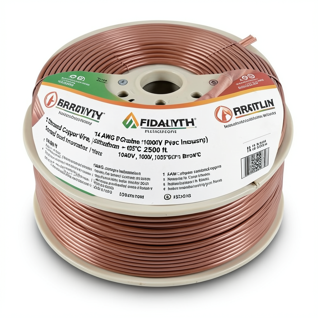 سلك نحاس مجدول 14 AWG مفرد، 1000 فولت، عازل PVC +105°C، بني، طول 2500 قدم | شركة كابلات الشرقية للصناعة